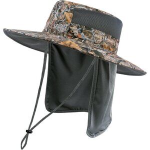 Unisex Autumn Forest 100% Nylon Wide Brim Mesh Vent with Neck Flap Cowboy Hat